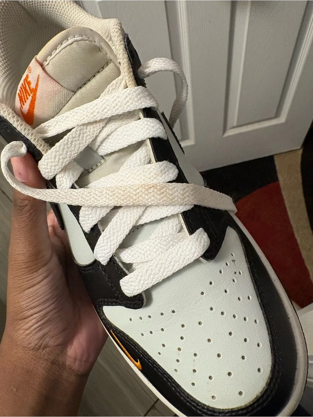 Nike Dunk Low Black Bright Mandarin Mini Swoosh (GS)